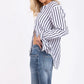 The Boyfriend Linen Shirt -  Navy & White Stripe