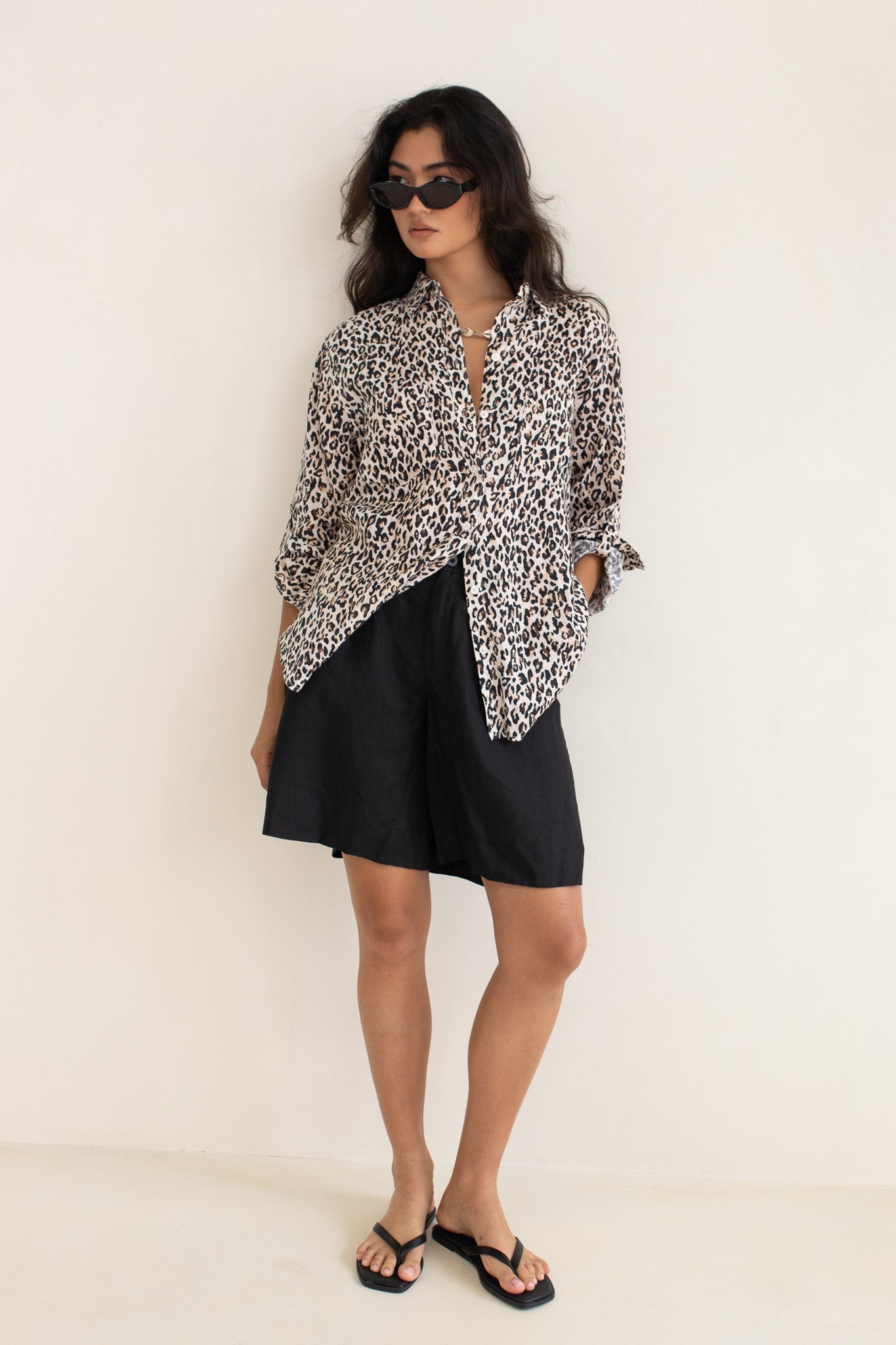 The Boyfriend Linen Shirt Leopard Print