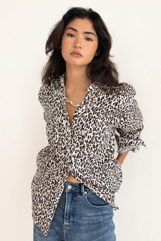 The Boyfriend Linen Shirt Leopard Print