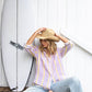 The Boyfriend Linen Shirt - Sunshine Mauve Stripe