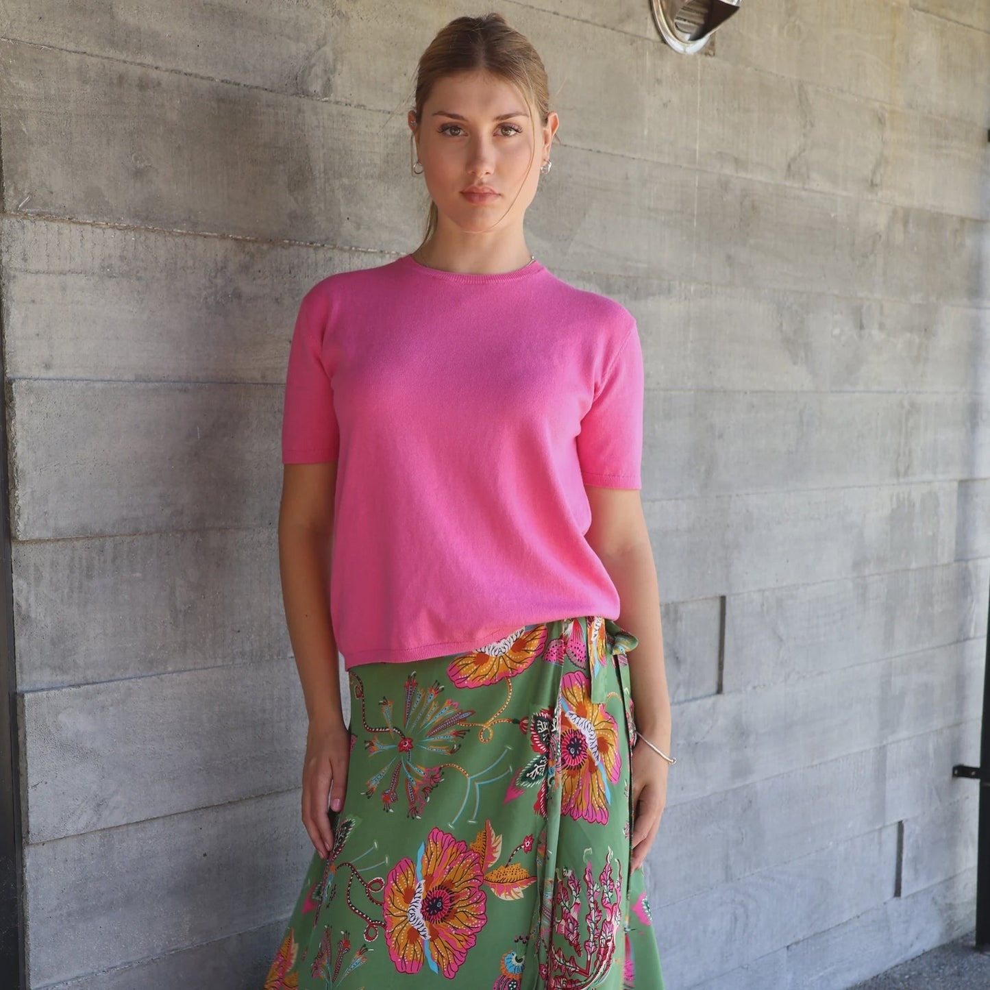 Beryl Cotton Cashmere Top - Hibiscus