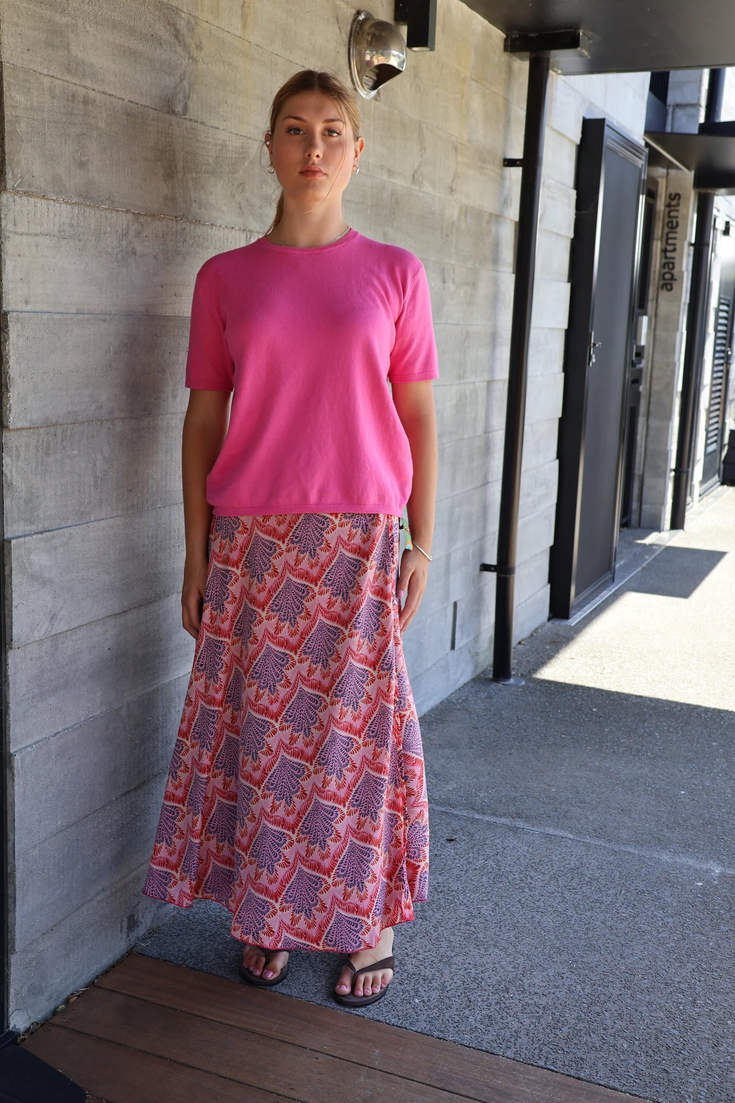 Beryl Cotton Cashmere Top - Hibiscus