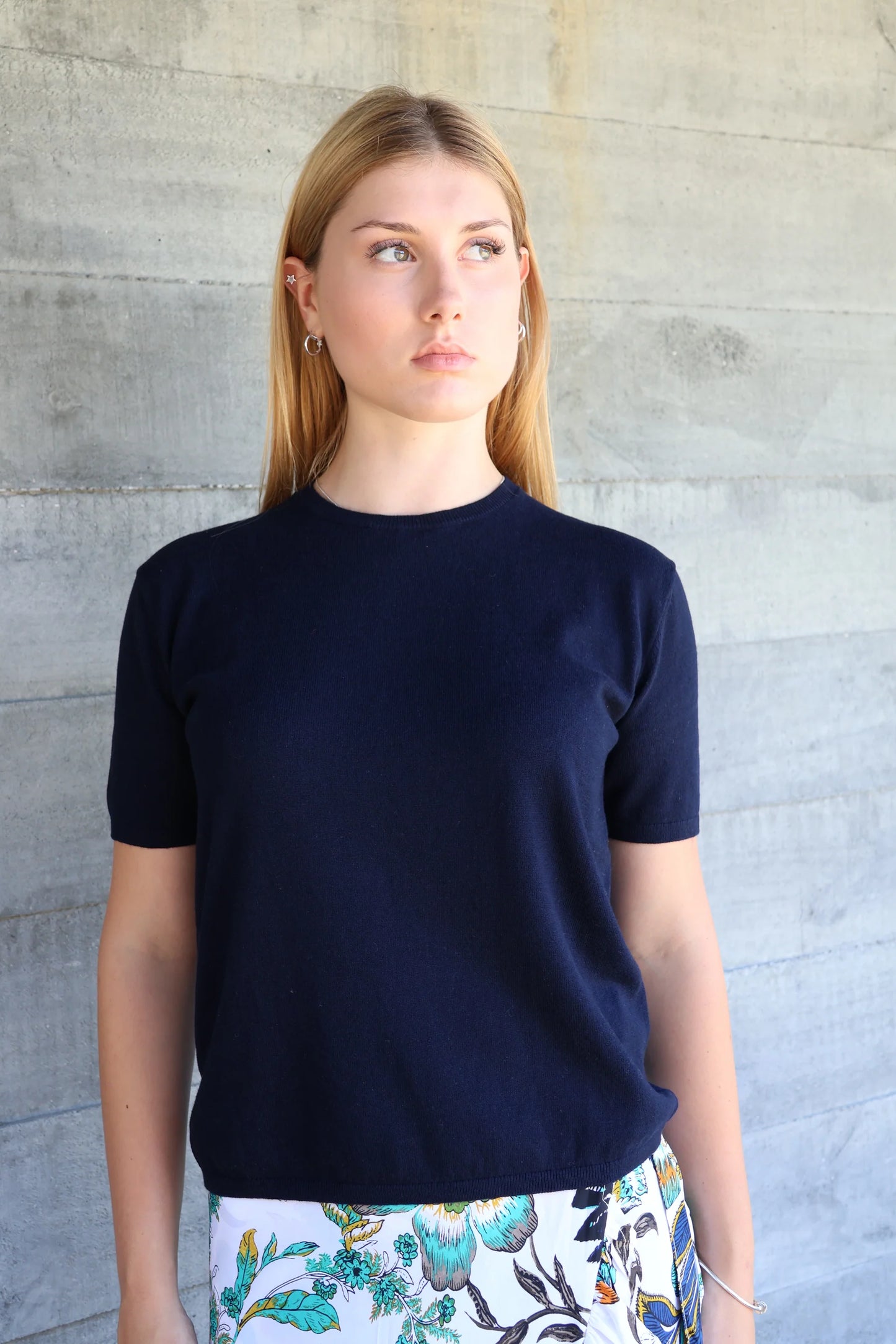 Beryl Cotton Cashmere Top - Navy