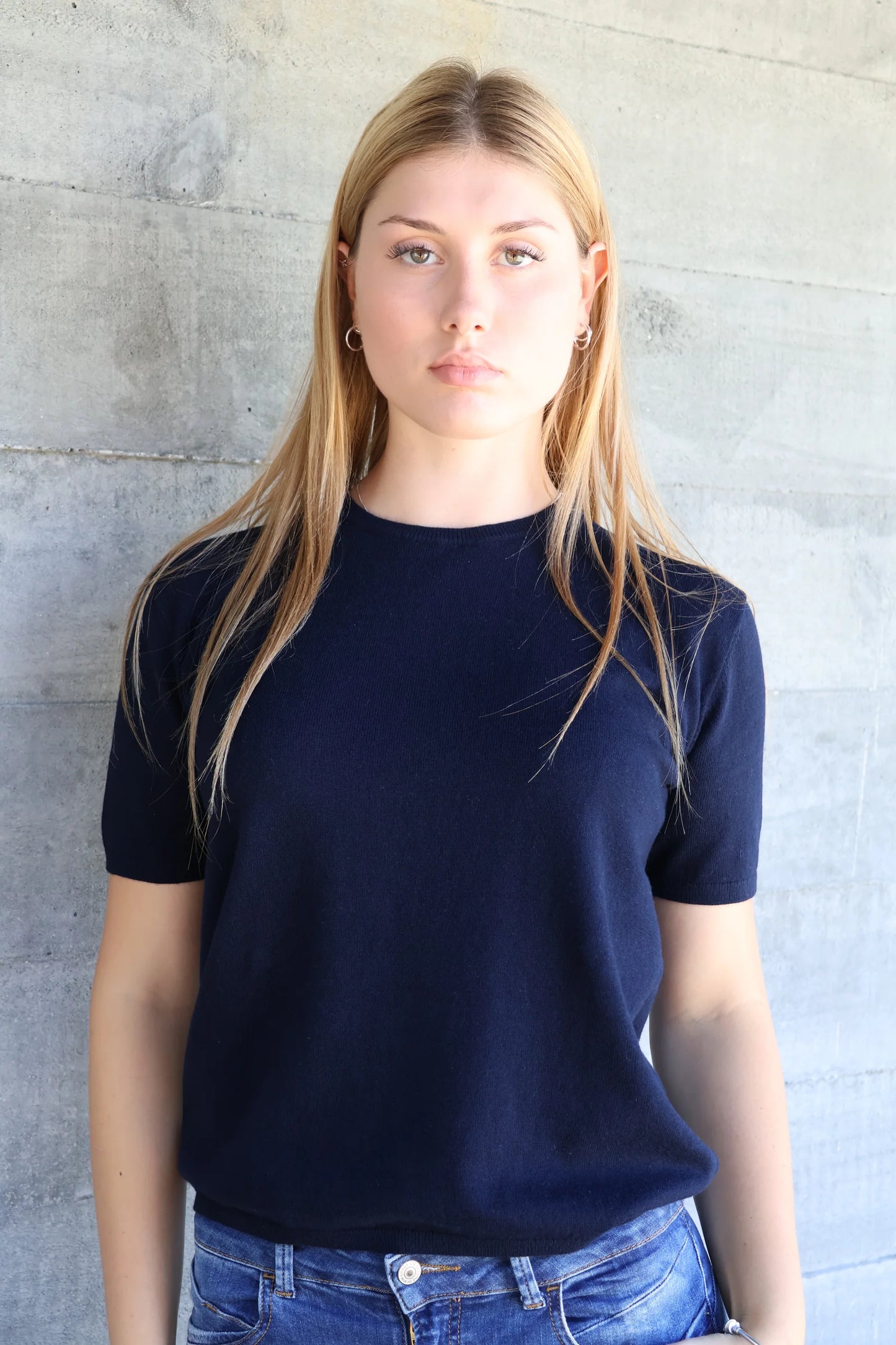 Beryl Cotton Cashmere Top - Navy
