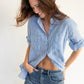 The Boyfriend Linen Shirt - Electric Blue Chambray Stripe