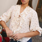 Garnish Cream Black Spot Frill Front Mid Sleeve Top