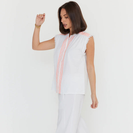 Roman Blouse - White/Fluro Pink