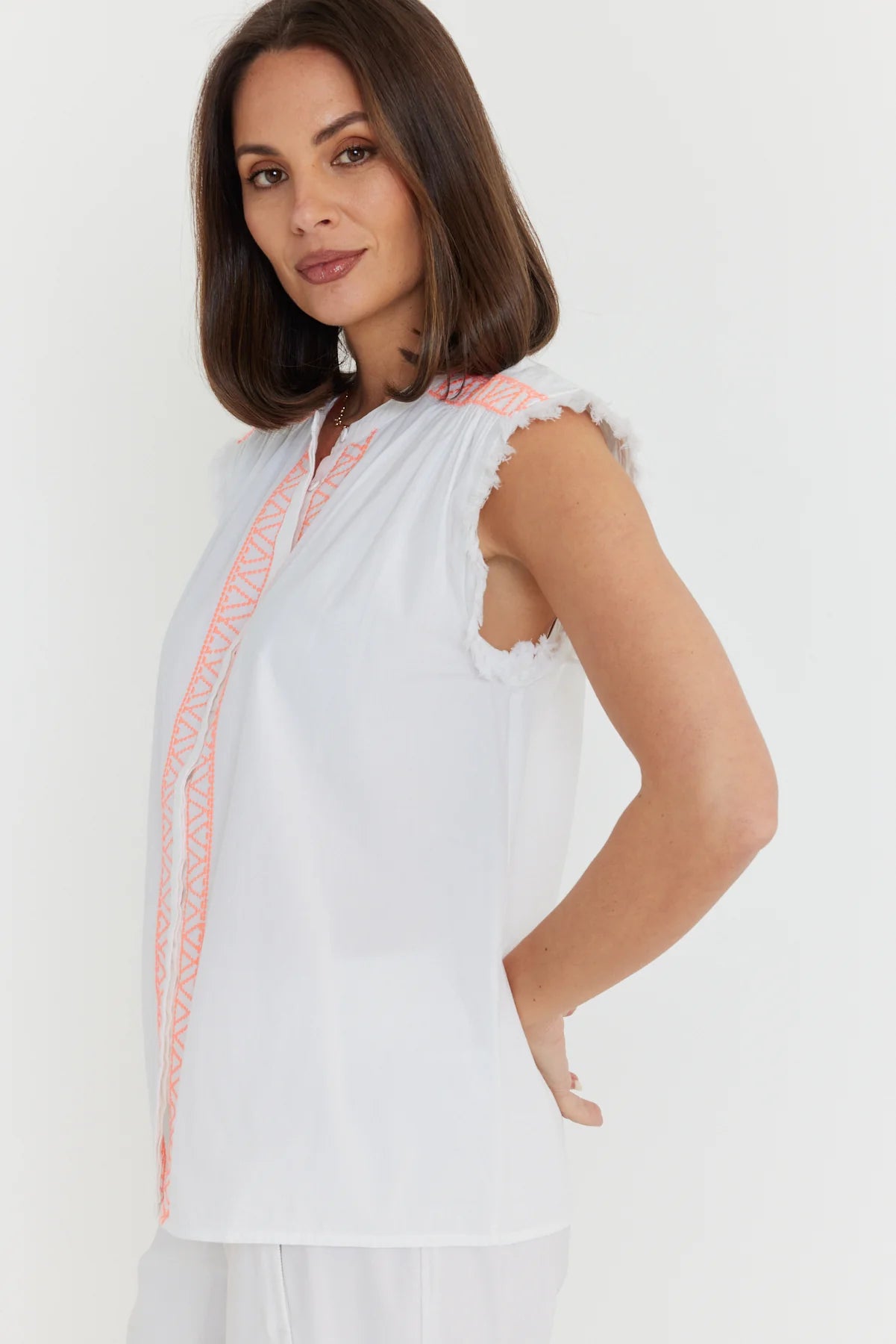 Roman Blouse - White/Fluro Pink