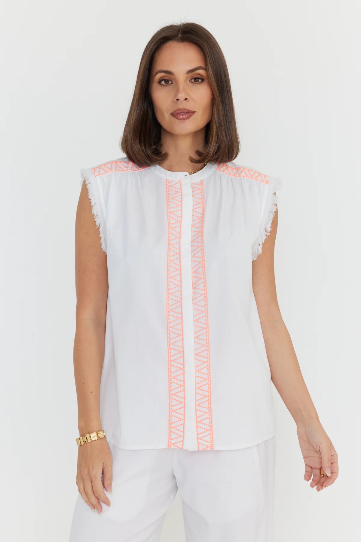 Roman Blouse - White/Fluro Pink