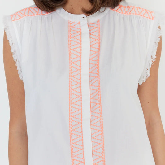 Roman Blouse - White/Fluro Pink
