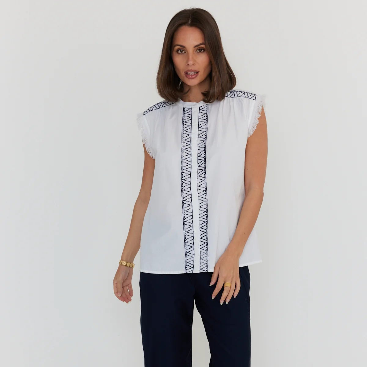 Roman Blouse - White/Navy