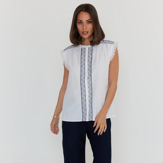 Roman Blouse - White/Navy