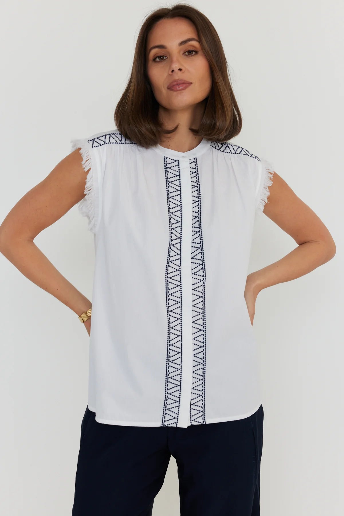 Roman Blouse - White/Navy