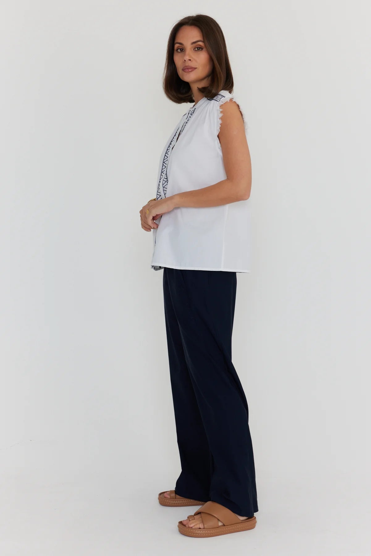 Roman Blouse - White/Navy