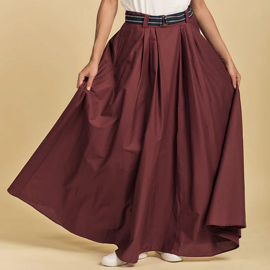 Kara Cotton Maxi Skirt - Burgundy