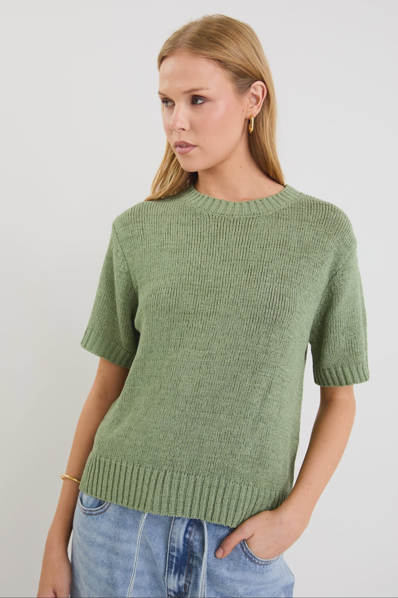 Loveable Sage Tape Yarn Knit Tee
