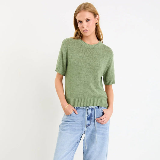 Loveable Sage Tape Yarn Knit Tee