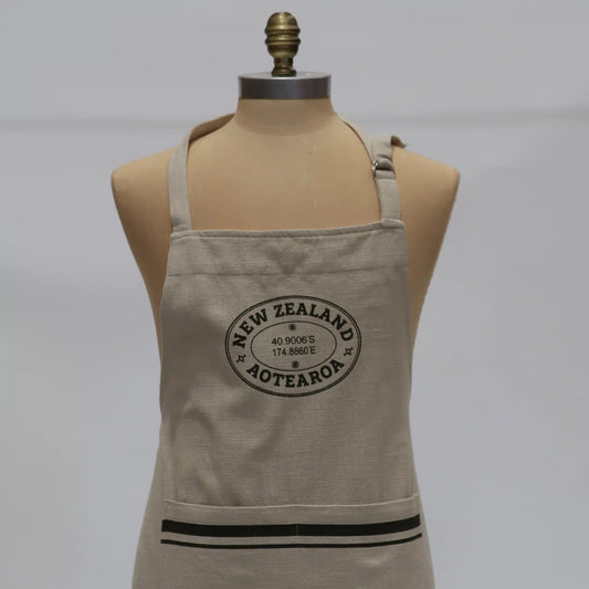 French Linen Apron Natural & Olive