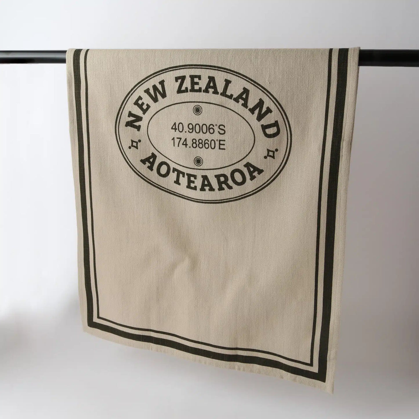 French Linen Tea Towel / Natural & Olive