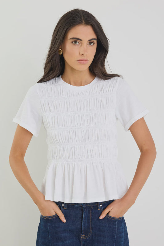 Slub Shirred Detail SS Tee