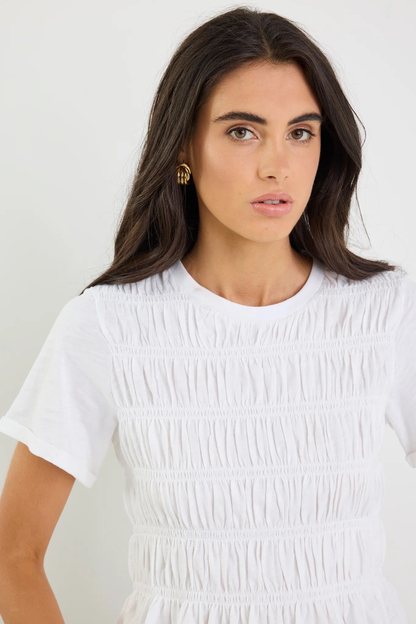 Slub Shirred Detail SS Tee