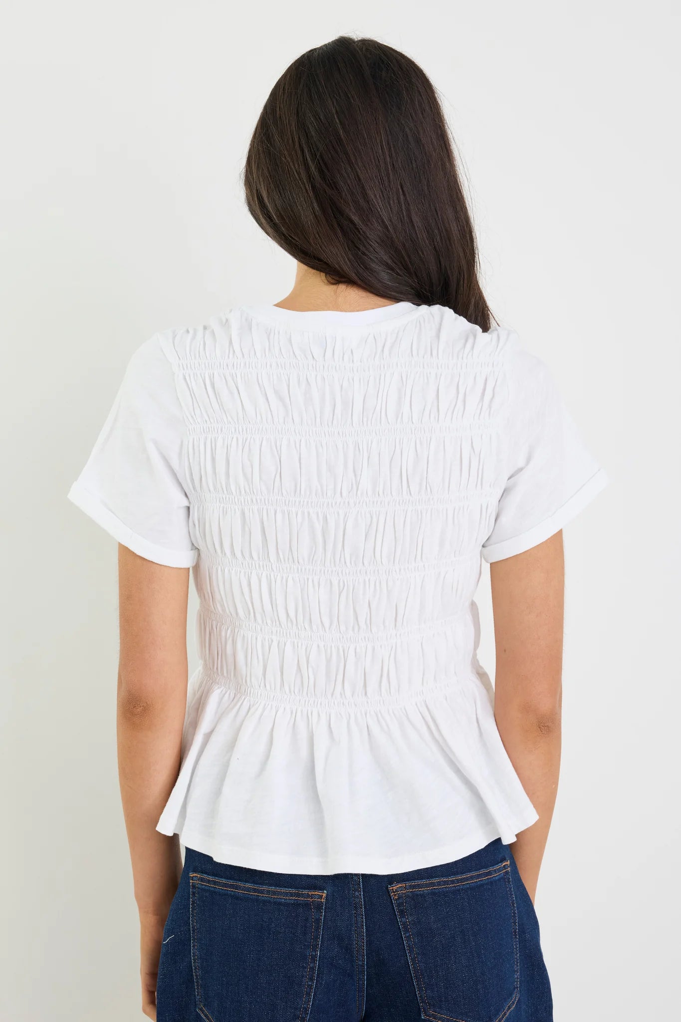 Slub Shirred Detail SS Tee