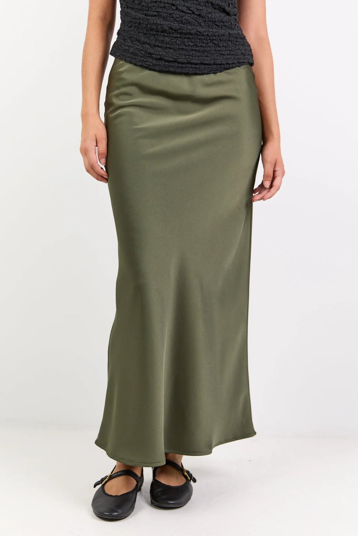 Rosette Satin Bias Cut Maxi Skirt