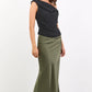 Rosette Satin Bias Cut Maxi Skirt