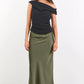 Rosette Satin Bias Cut Maxi Skirt