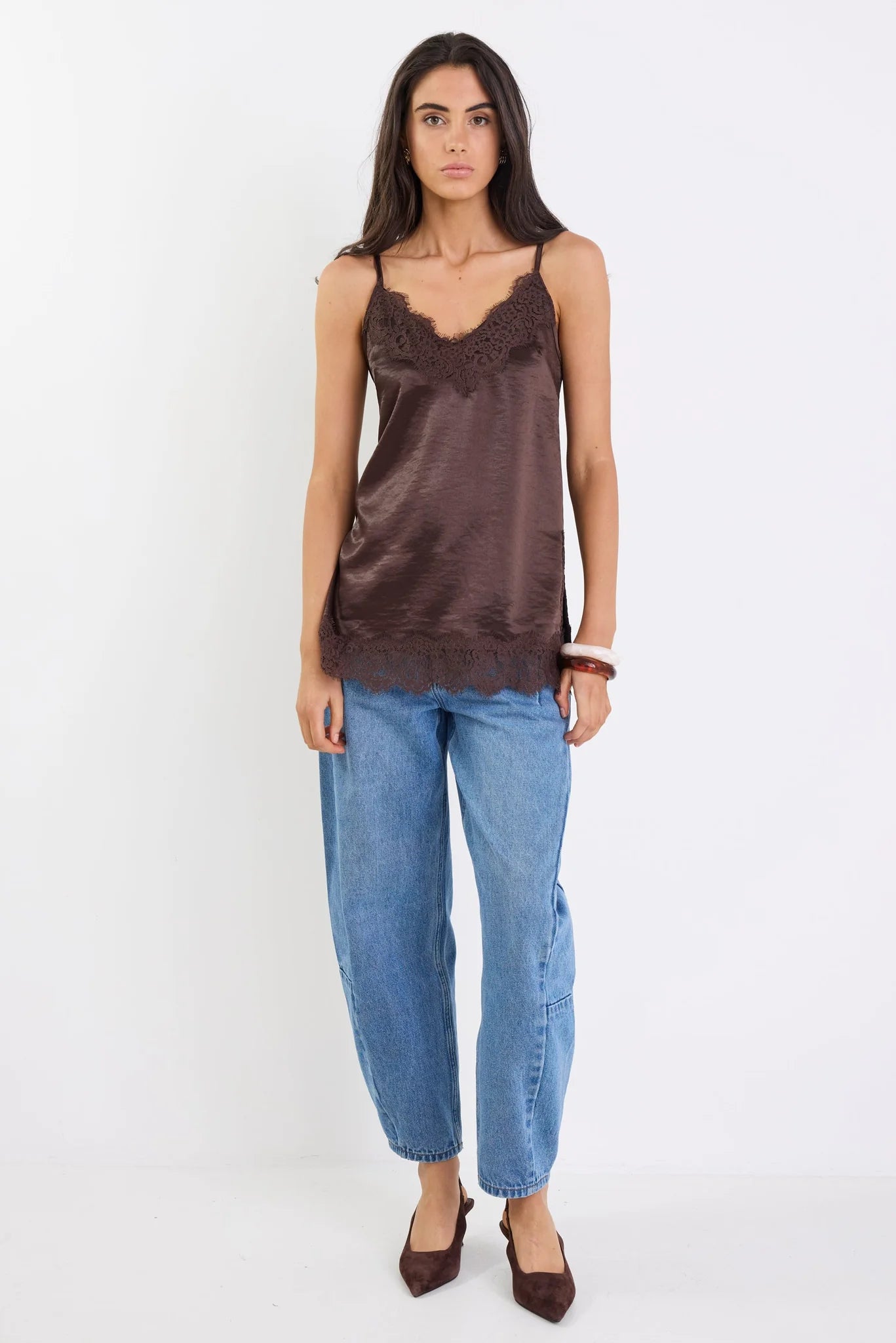 Noir Satin Lace Trim Cami