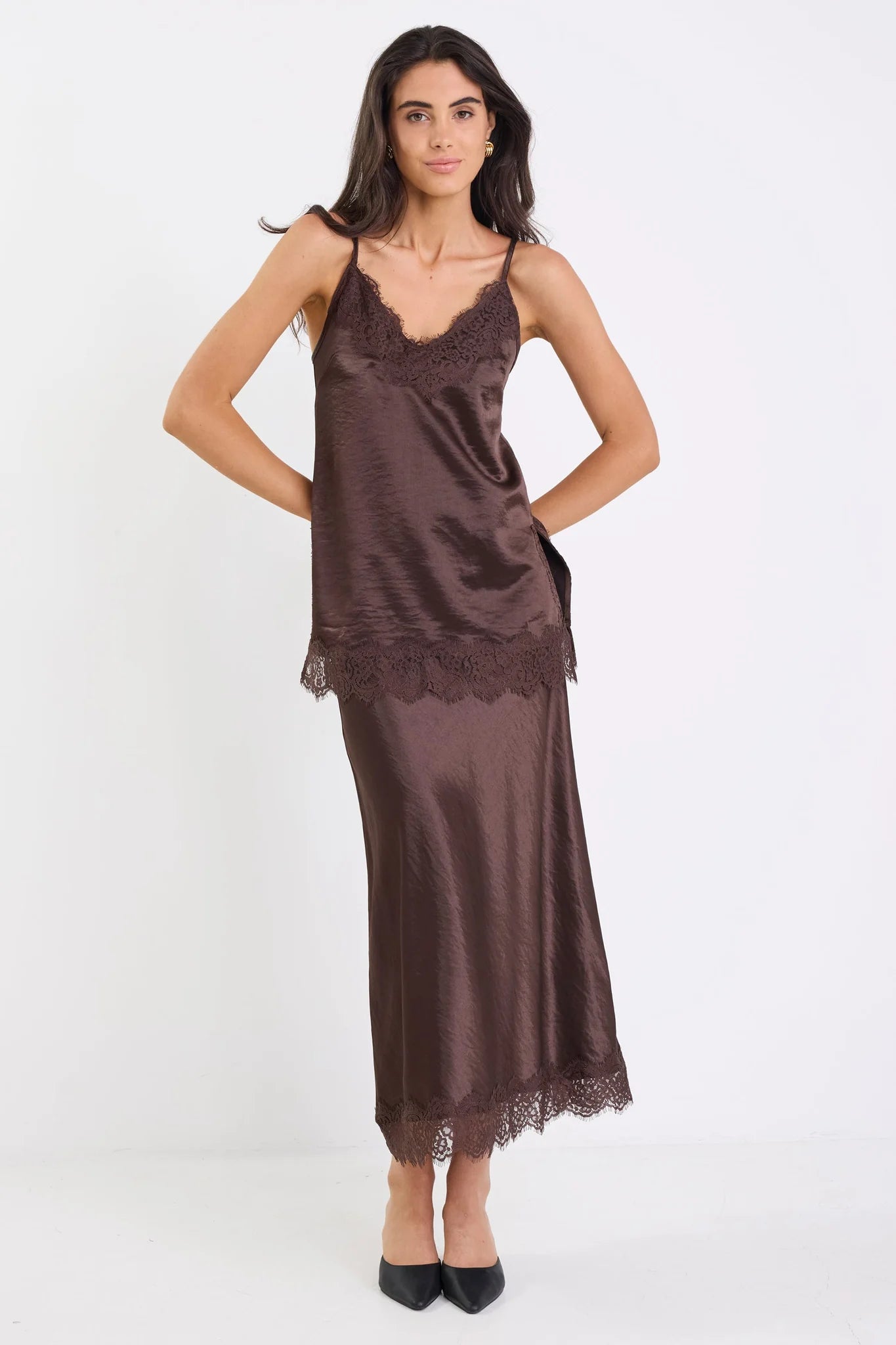 Noir Satin Lace Trim Cami