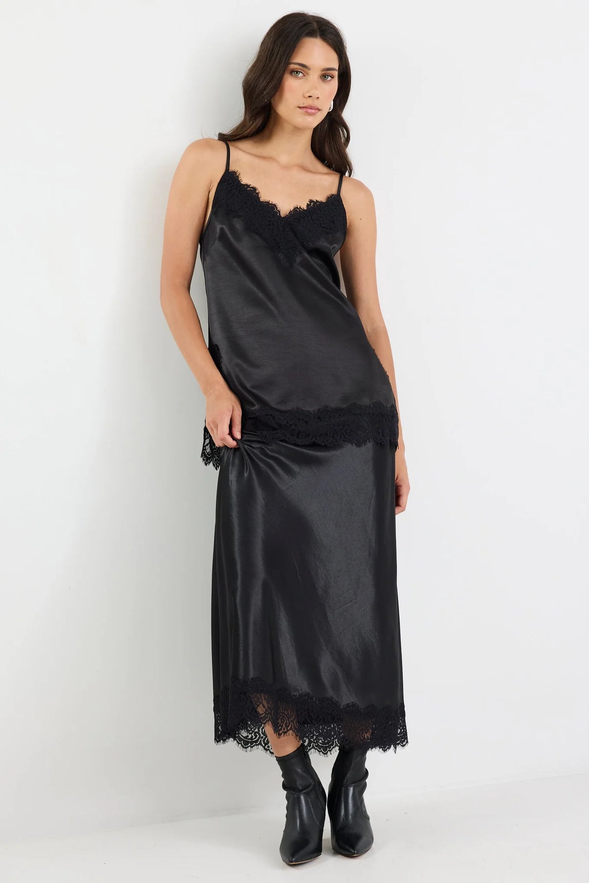 Noir Satin Lace Trim Cami