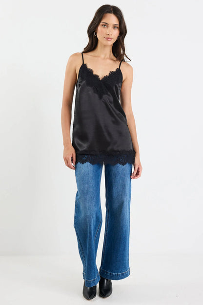 Noir Satin Lace Trim Cami