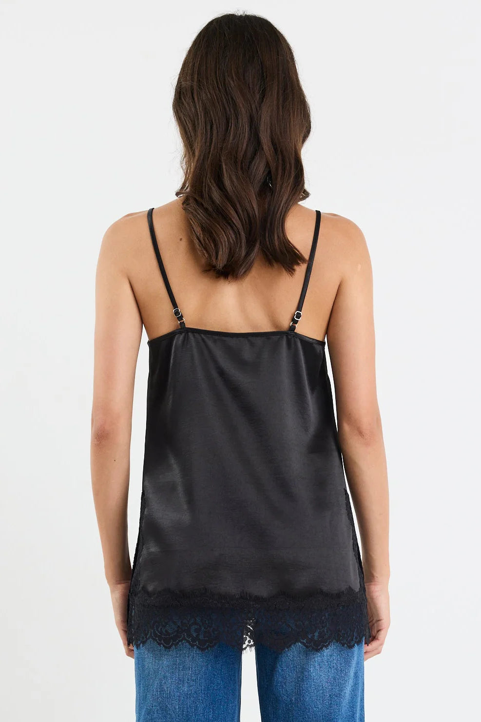 Noir Satin Lace Trim Cami
