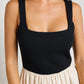 Obsidian Black and Ecru Square Neck Contrast Midi Dress