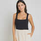 Obsidian Black and Ecru Square Neck Contrast Midi Dress