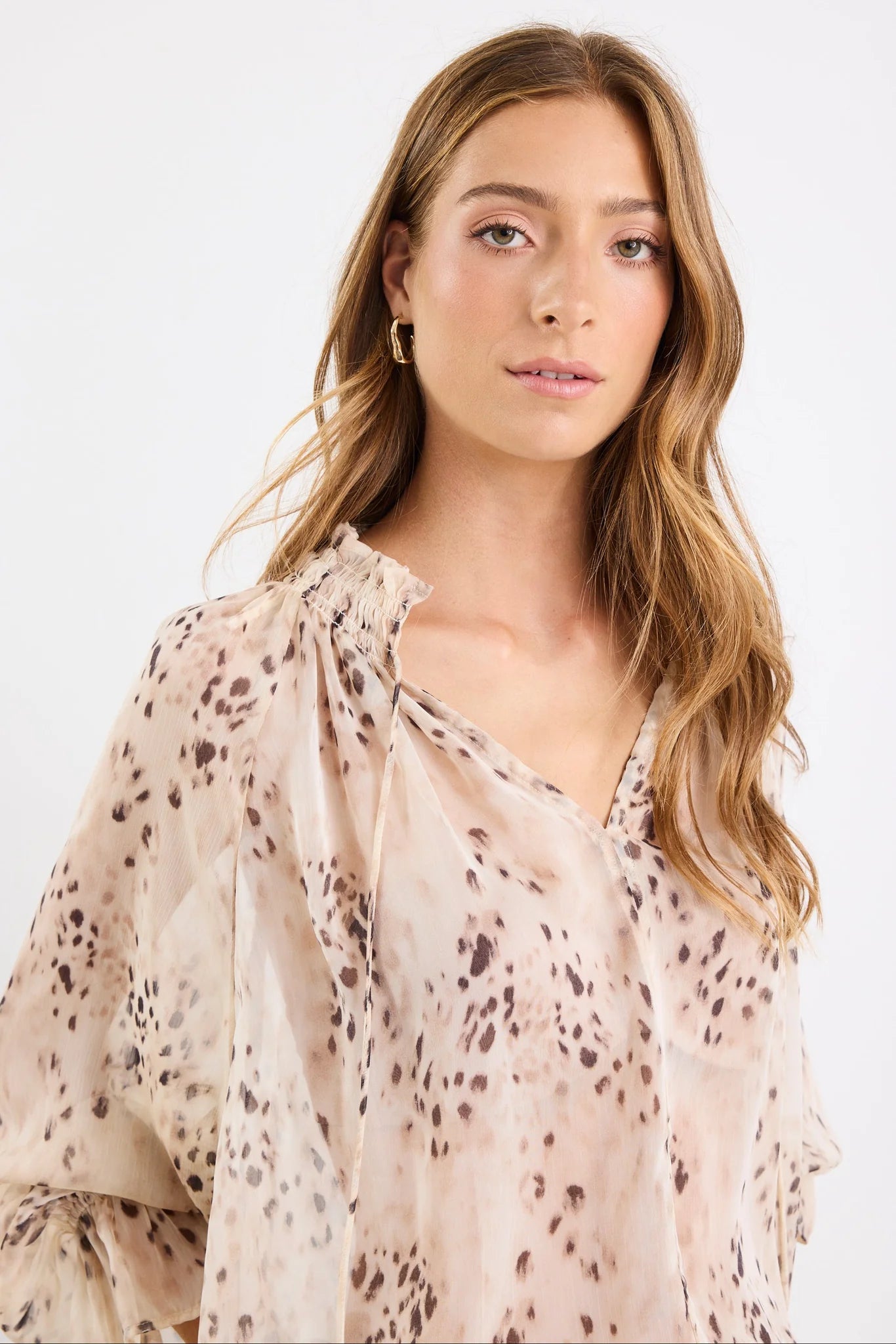 Odyssey Beige Leopard Georgette Shirred Top