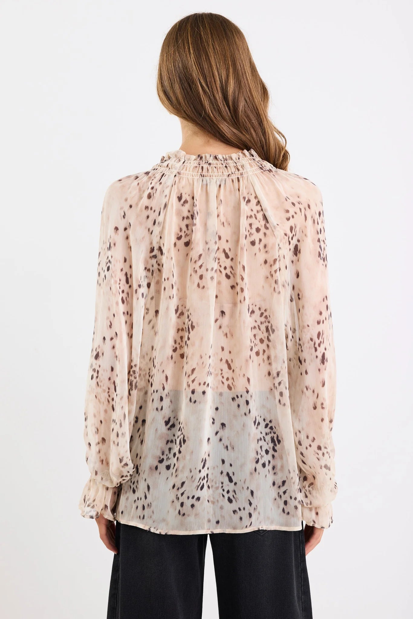 Odyssey Beige Leopard Georgette Shirred Top
