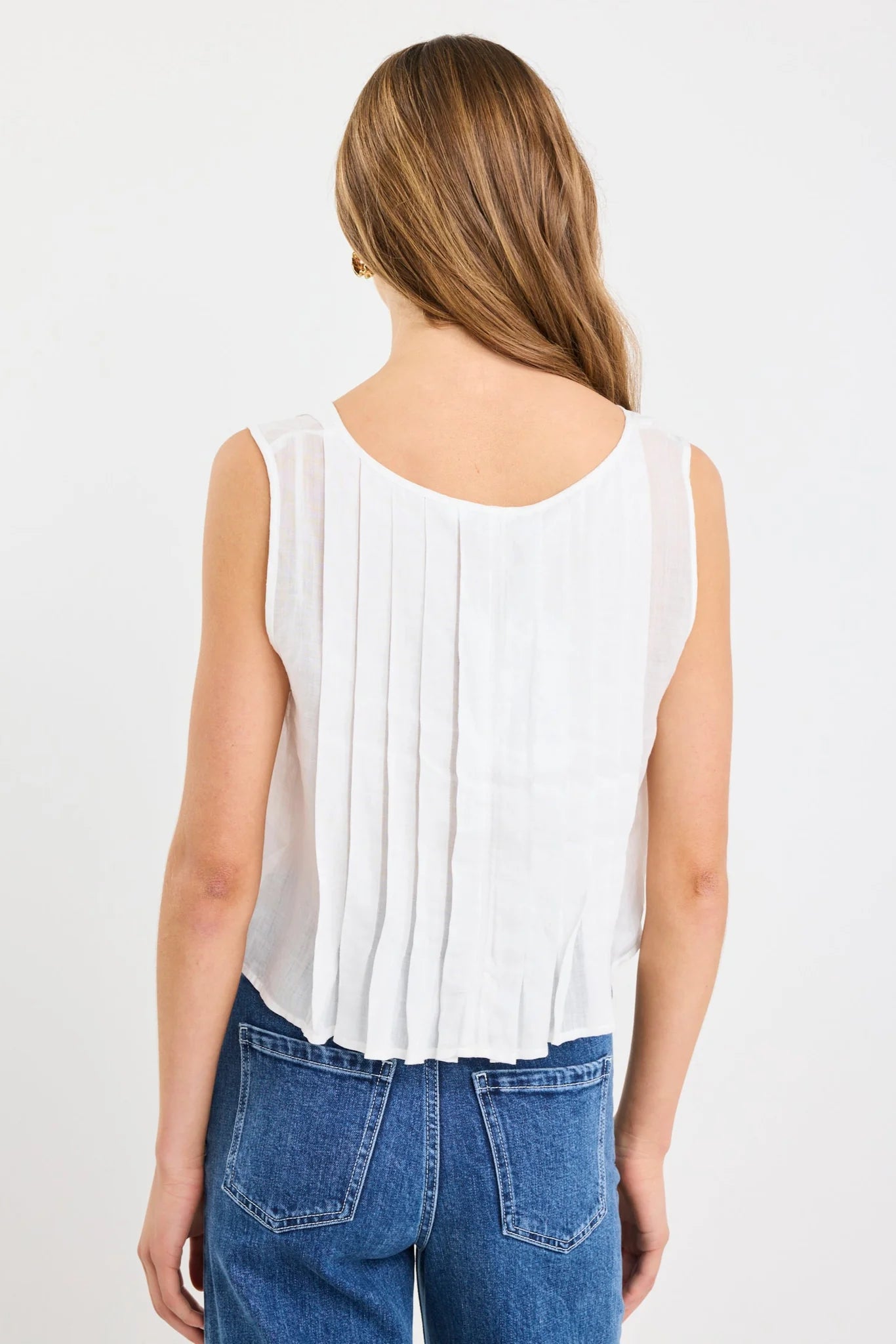 Origami Ivory Linen Pleated Sleeveless Tie Top