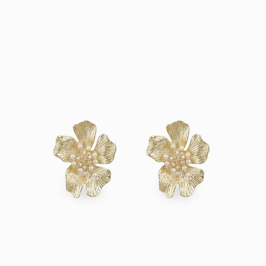 Pearl Centred Flower Studs Gold
