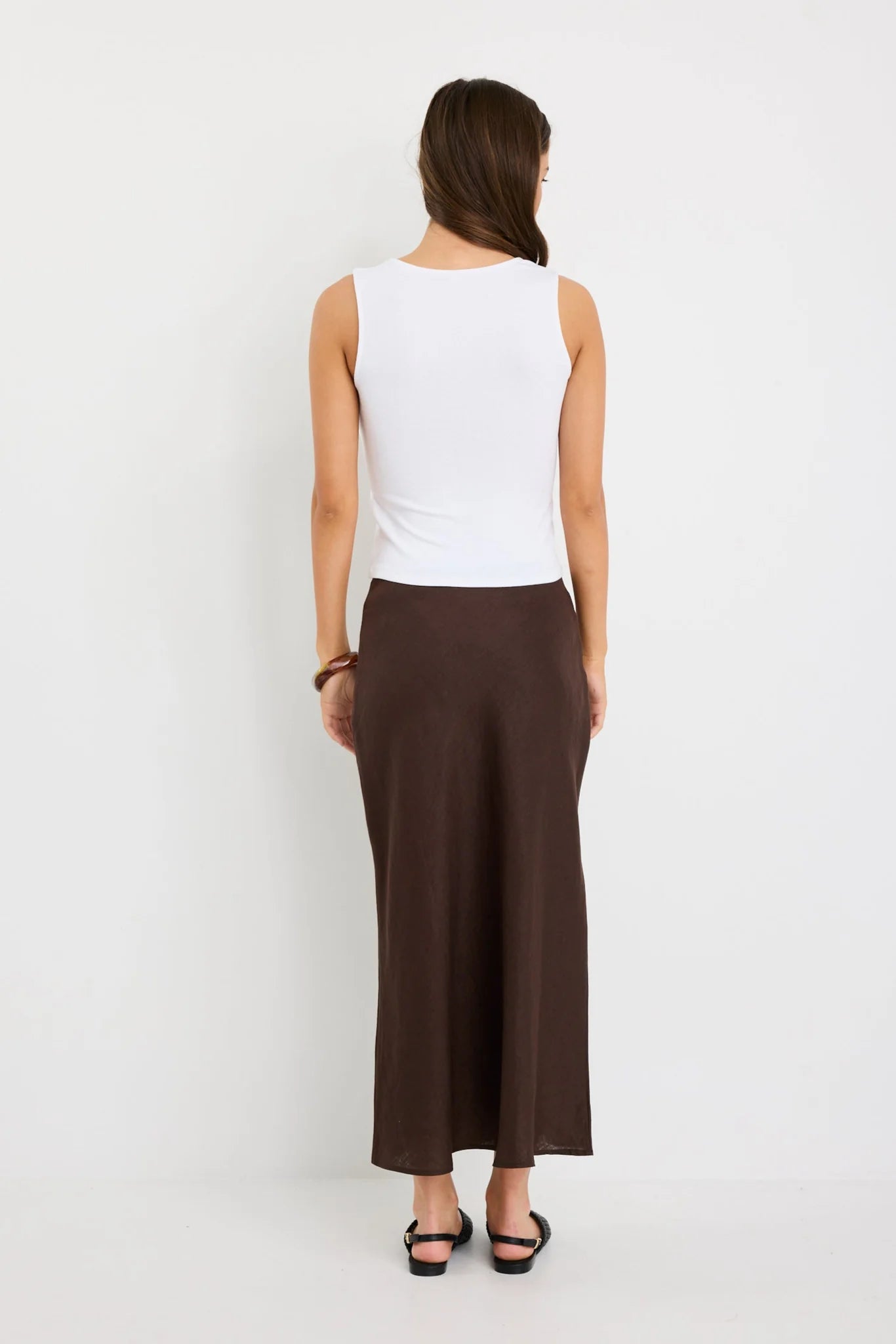 Bliss Dark Chocolate Linen Bias Midi Skirt