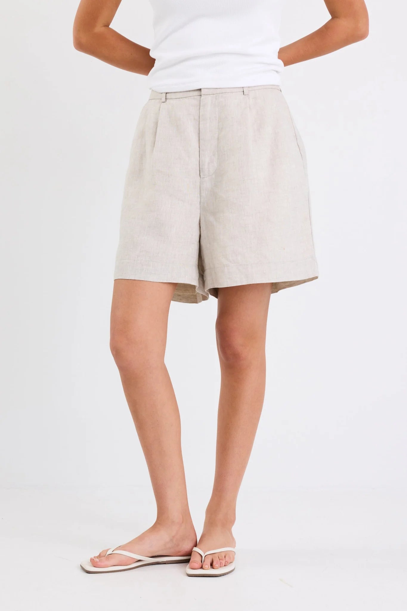 Literal Linen Pleat Front Shorts - Natural