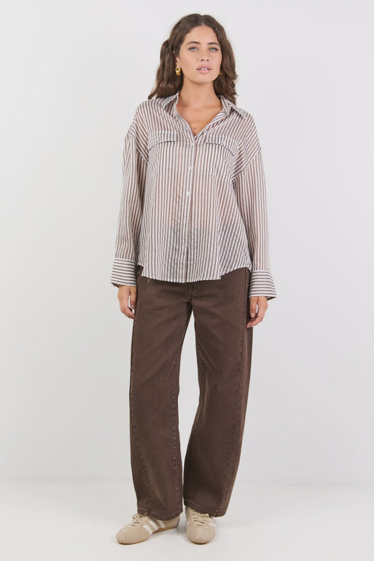 Preppy Stripe Pocket Front Shirt