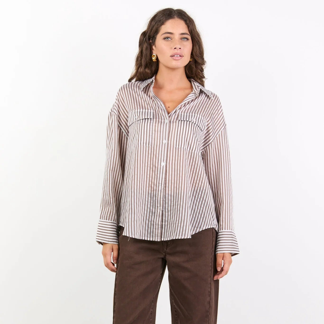 Preppy Stripe Pocket Front Shirt