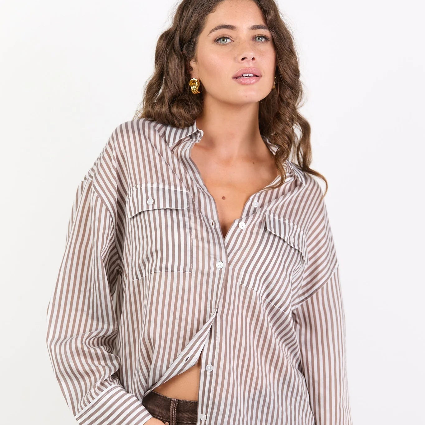 Preppy Stripe Pocket Front Shirt