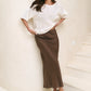 Bliss Dark Chocolate Linen Bias Midi Skirt