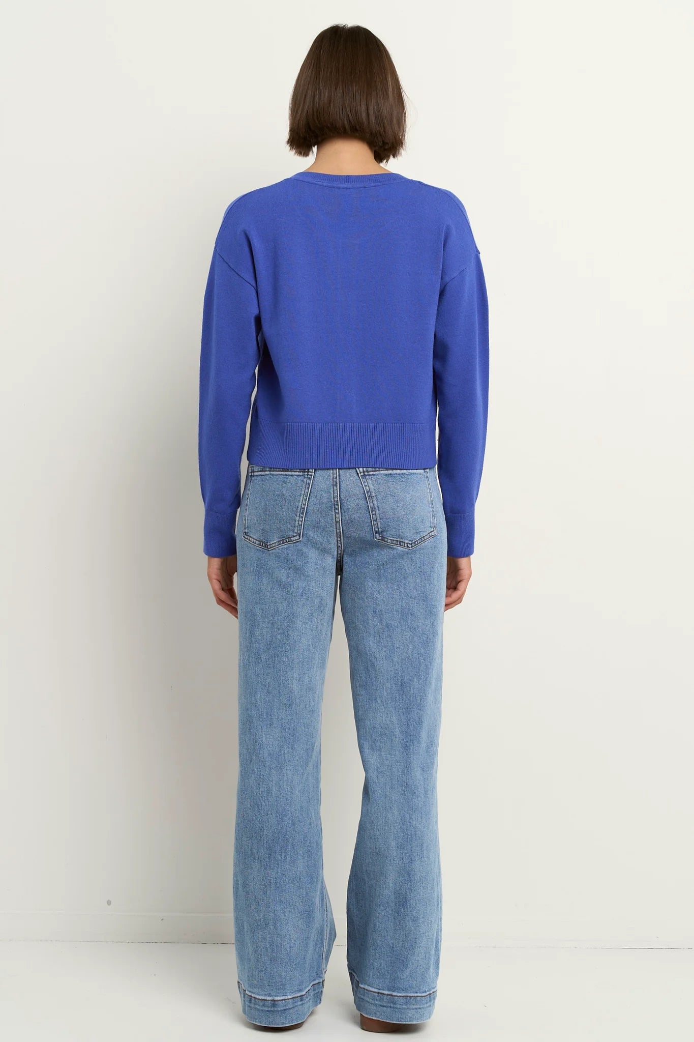 Release True Blue Cropped Crewneck Cardigan