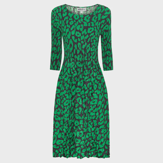 3/4 Sleeve Smash Pocket Dress Emerald Leopard