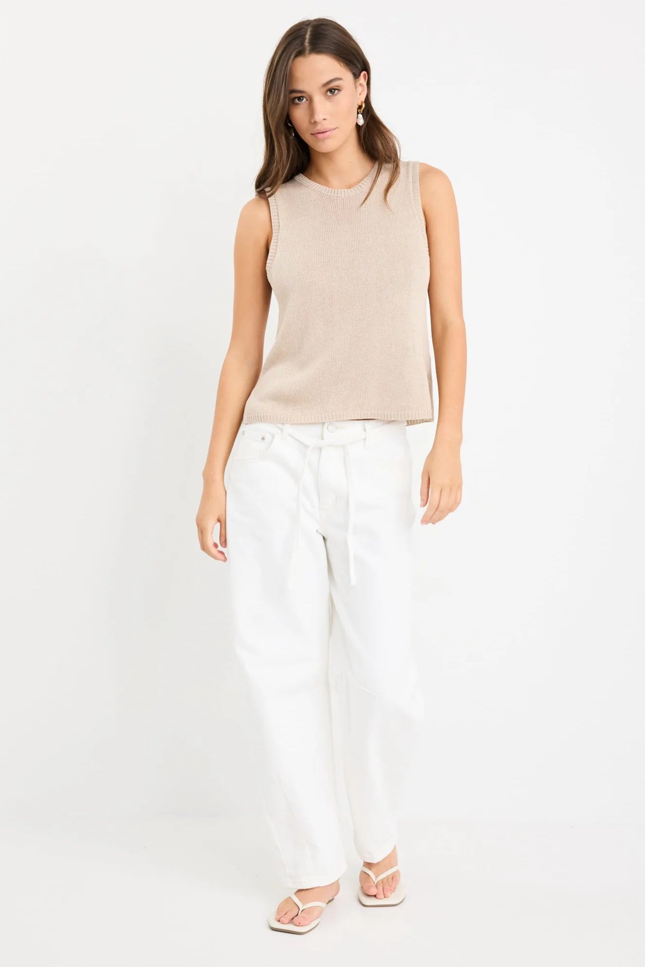 Salute Sand Relaxed Sleeveless Knit Tank Top