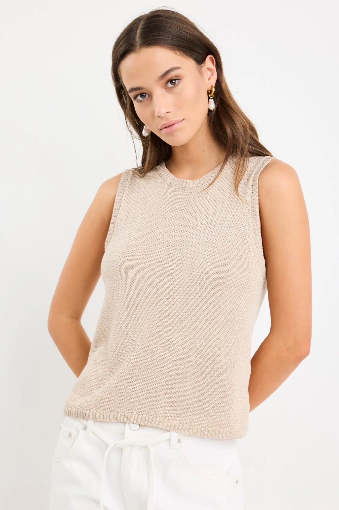Salute Sand Relaxed Sleeveless Knit Tank Top